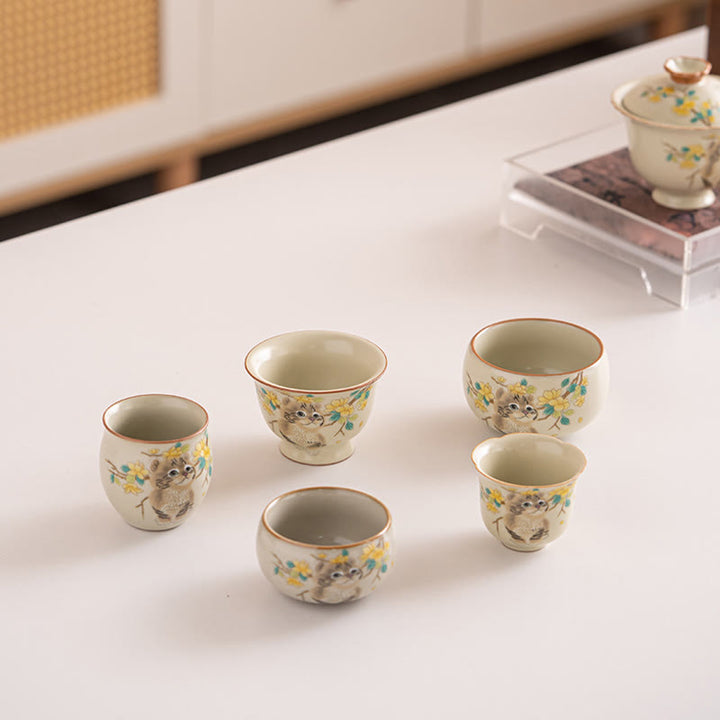 Buddha Stones Cute Cat Yellow Flowers Rabbit Teacup Kung Fu Tea Cup - image 20