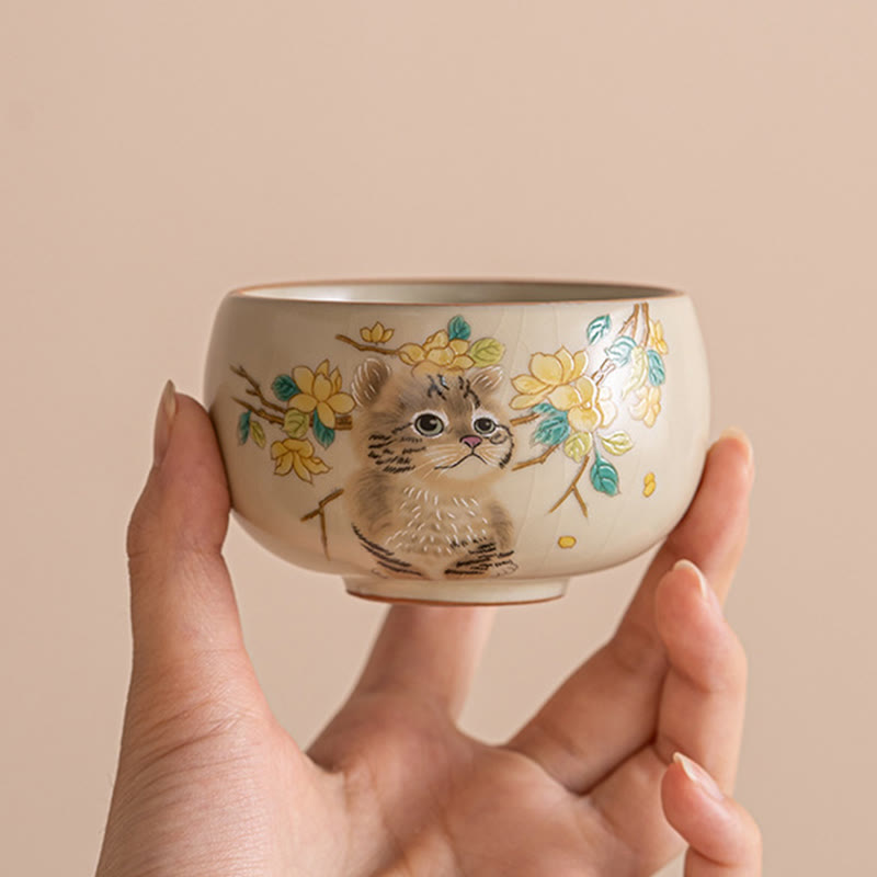 Buddha Stones Cute Cat Yellow Flowers Rabbit Teacup Kung Fu Tea Cup - image 6