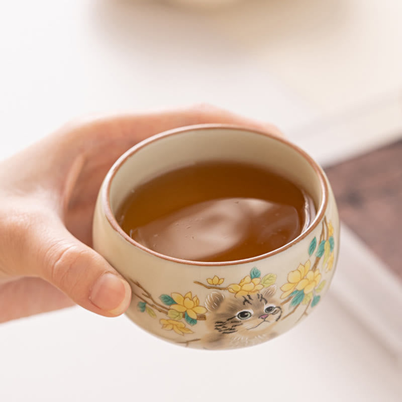 Buddha Stones Cute Cat Yellow Flowers Rabbit Teacup Kung Fu Tea Cup - image 4