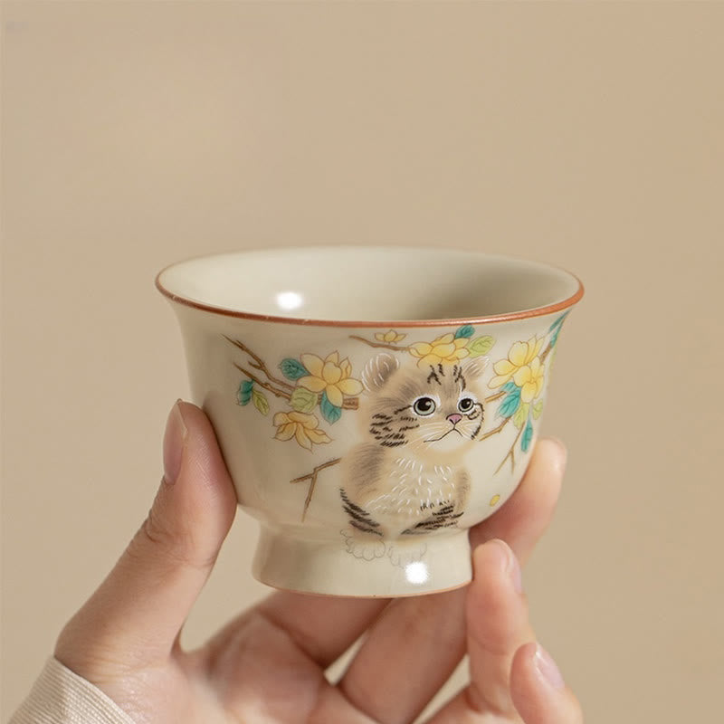 Buddha Stones Cute Cat Yellow Flowers Rabbit Teacup Kung Fu Tea Cup - image 13