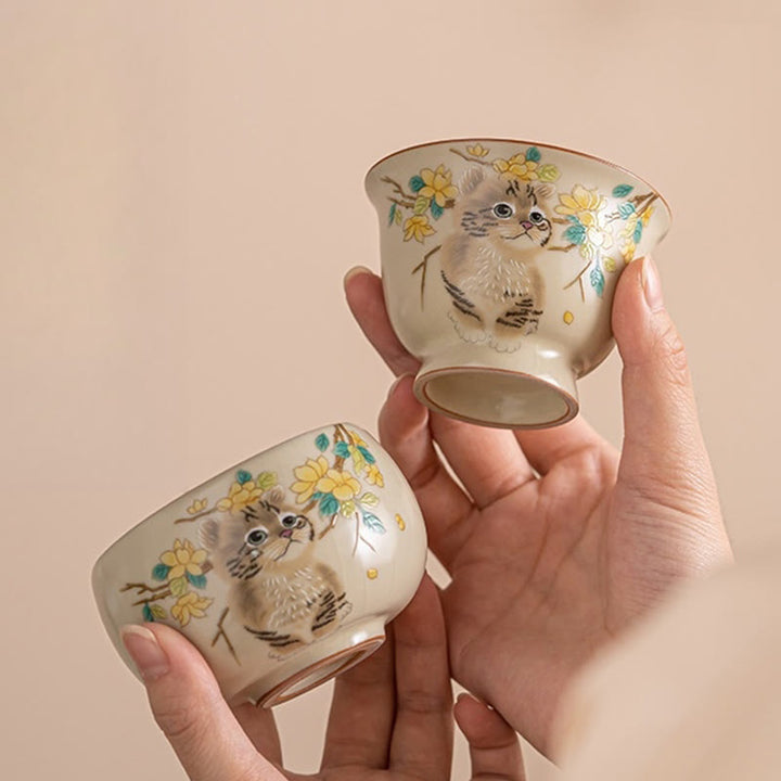 Buddha Stones Cute Cat Yellow Flowers Rabbit Teacup Kung Fu Tea Cup - image 14