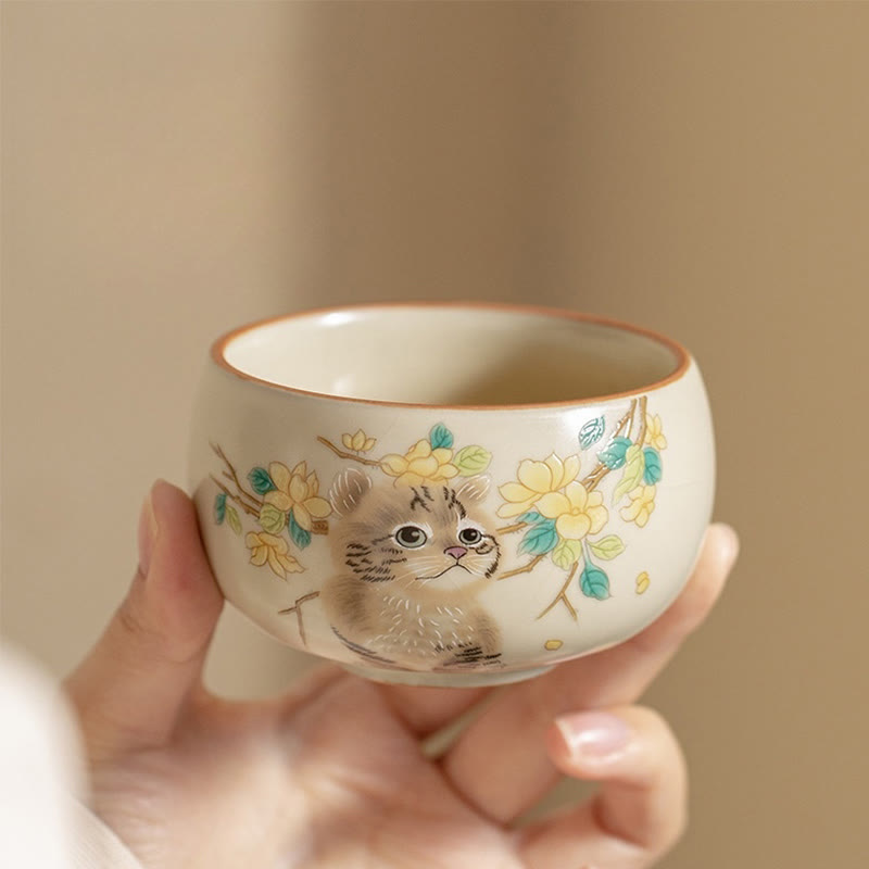 Buddha Stones Cute Cat Yellow Flowers Rabbit Teacup Kung Fu Tea Cup - image 7
