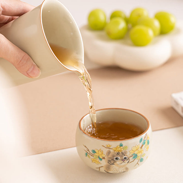 Buddha Stones Cute Cat Yellow Flowers Rabbit Teacup Kung Fu Tea Cup - image 8