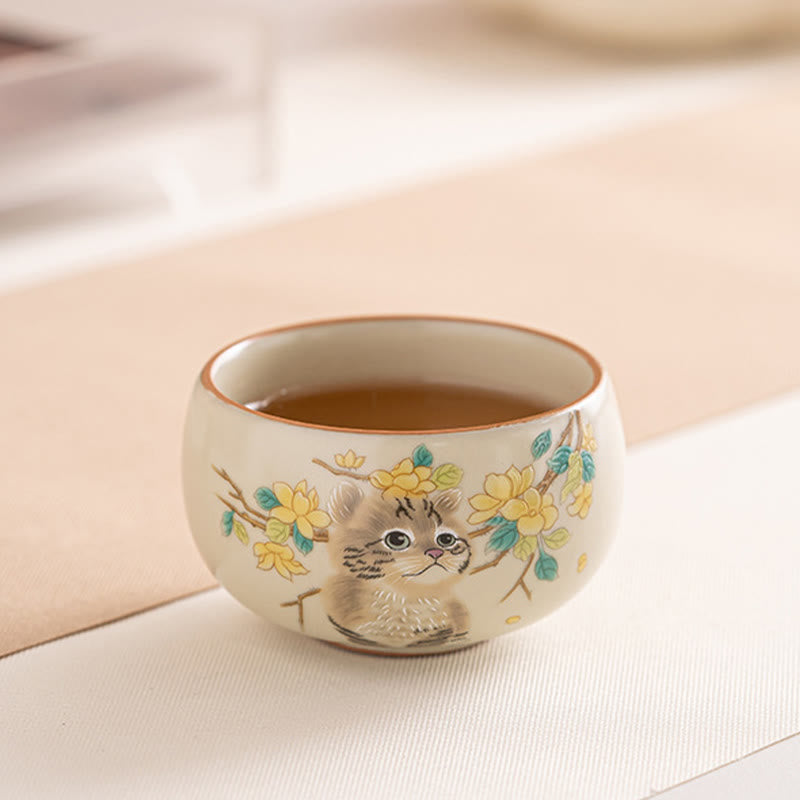 Buddha Stones Cute Cat Yellow Flowers Rabbit Teacup Kung Fu Tea Cup - image 10