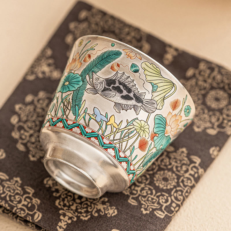 Buddha Stones Fish Lotus Seaweed Teacup Kung Fu Tea Cup 45ml With Gift Box - image 1