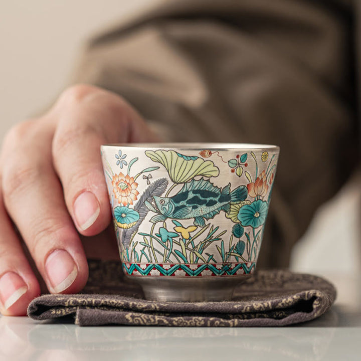 Buddha Stones Fish Lotus Seaweed Teacup Kung Fu Tea Cup 45ml With Gift Box - image 6