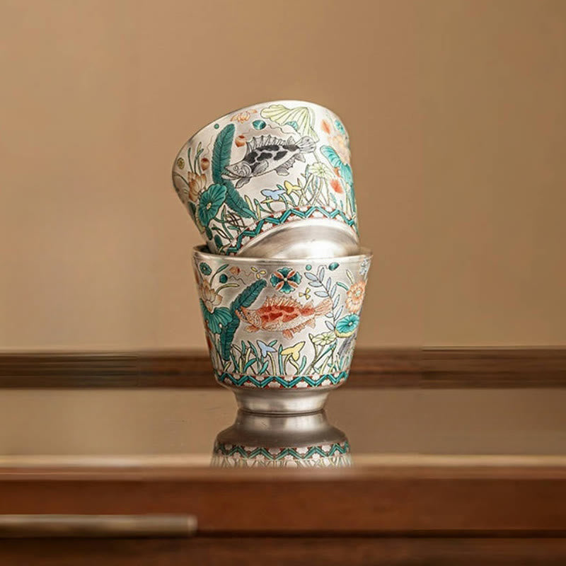 Buddha Stones Fish Lotus Seaweed Teacup Kung Fu Tea Cup 45ml With Gift Box - image 12