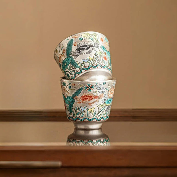 Buddha Stones Fish Lotus Seaweed Teacup Kung Fu Tea Cup 45ml With Gift Box - image 12