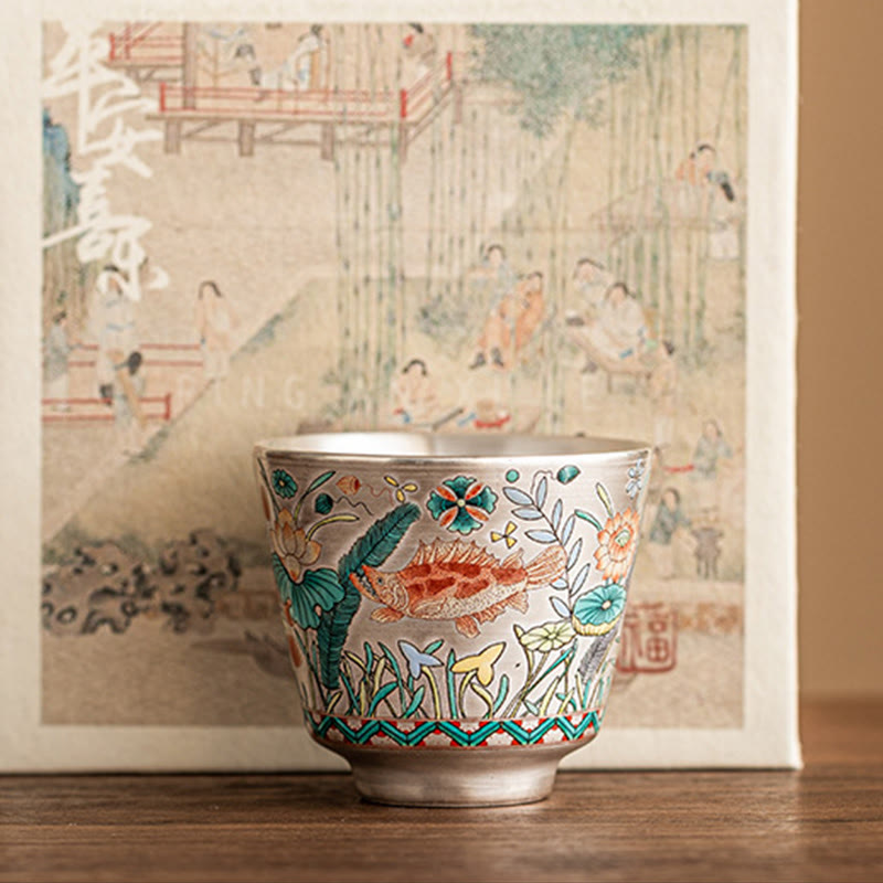 Buddha Stones Fish Lotus Seaweed Teacup Kung Fu Tea Cup 45ml With Gift Box - image 16