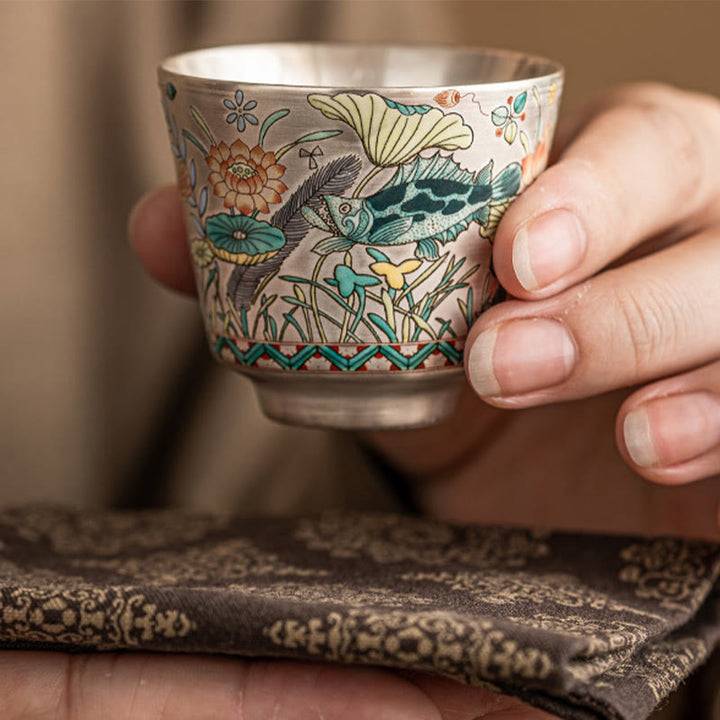 Buddha Stones Fish Lotus Seaweed Teacup Kung Fu Tea Cup 45ml With Gift Box - image 8