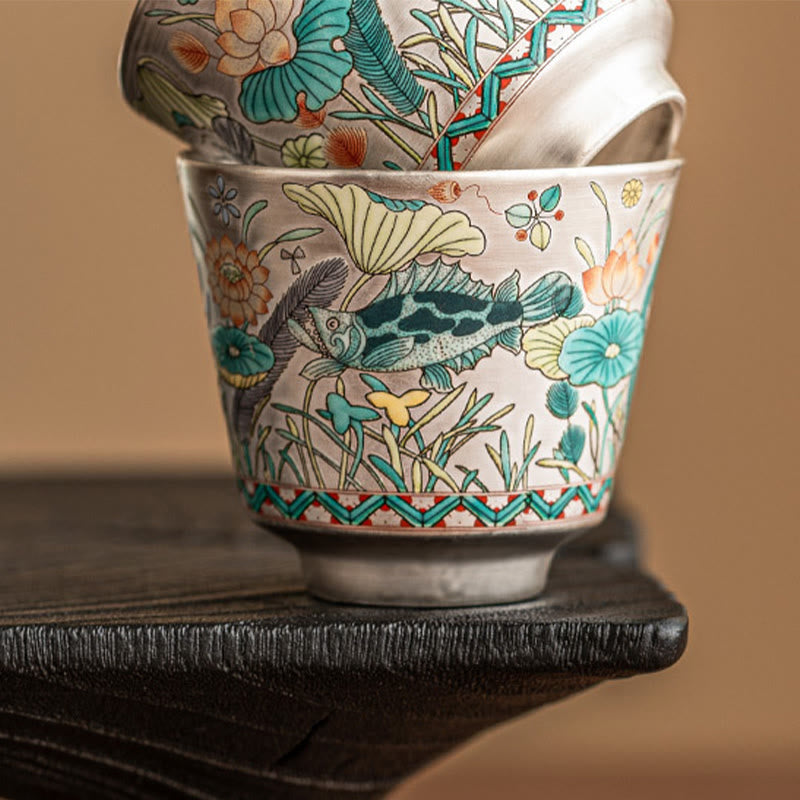 Buddha Stones Fish Lotus Seaweed Teacup Kung Fu Tea Cup 45ml With Gift Box - image 15