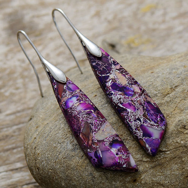 Buddha Stones Natural Emperor Stone Geometric Crystal Anti-Stress Earrings - Purple Emperor Stone(Copper Posts)-Silvery - image 11