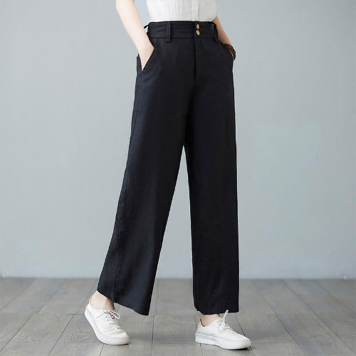 Buddha Stones Daily Solid Color Patchwork Simple Design Cotton Linen Women's Pants With Pockets - Black - US8-10,UK/AU12-14,EU40-42 (2XL) - image 21