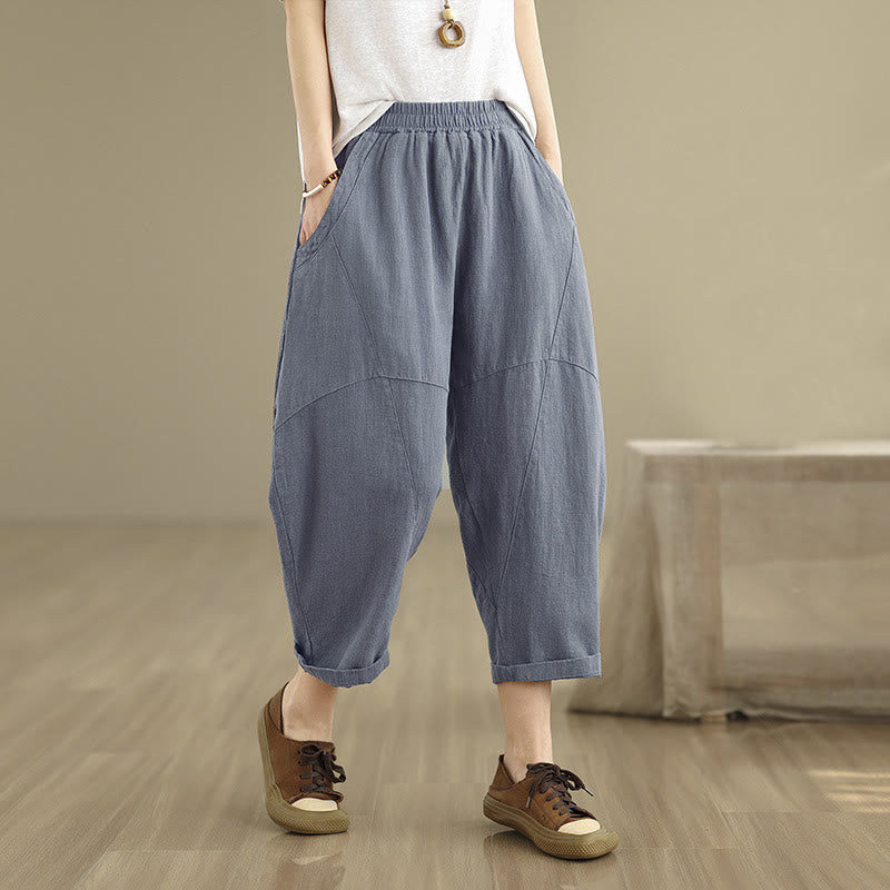 Buddha Stones Spring 7-8 Length Solid Color Women's Cotton Linen Harem Pants With Pockets - SteelBlue - US8-10,UK/AU12-14,EU40-42 (2XL) - image 12