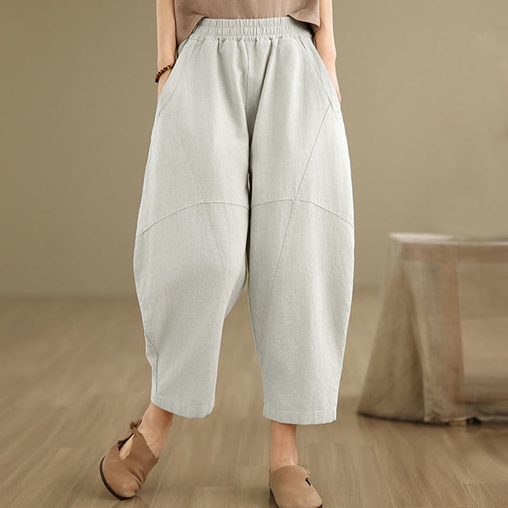 Buddha Stones Spring 7-8 Length Solid Color Women's Cotton Linen Harem Pants With Pockets - Linen - US8-10,UK/AU12-14,EU40-42 (2XL) - image 0