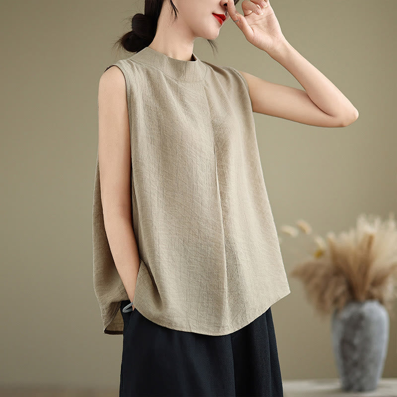 Buddha Stones Casual Plain Back Buttom Design Stand Collar Cotton Linen Women's Sleeveless Vest - PaleGoldenrod - US8-10,UK/AU12-14,EU40-42 (2XL) - image 11