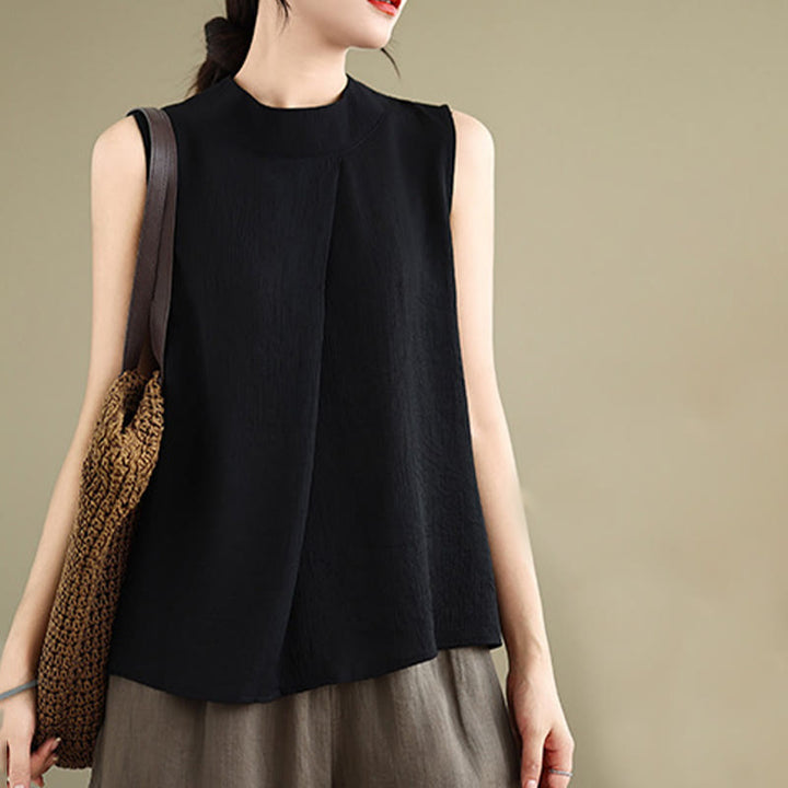 Buddha Stones Casual Plain Back Buttom Design Stand Collar Cotton Linen Women's Sleeveless Vest - image 19