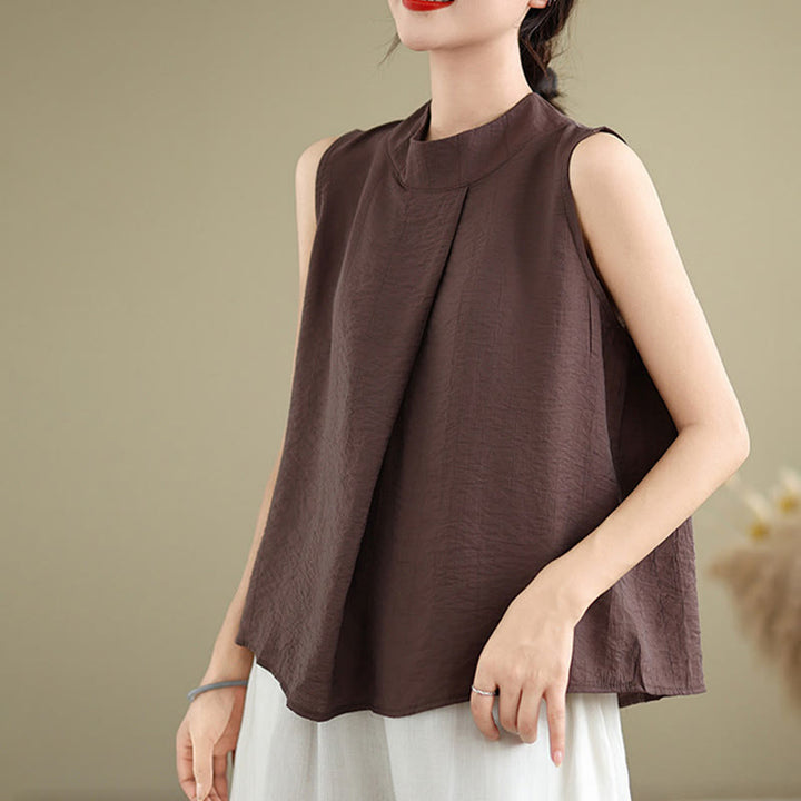 Buddha Stones Casual Plain Back Buttom Design Stand Collar Cotton Linen Women's Sleeveless Vest - Maroon - US8-10,UK/AU12-14,EU40-42 (2XL) - image 0