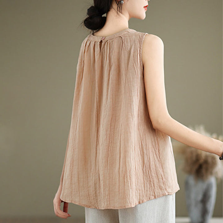 Buddha Stones Summer Wrinkles Simple Design Crew Neck Cotton Linen Women's Sleeveless Vest Waistcoat - image 29