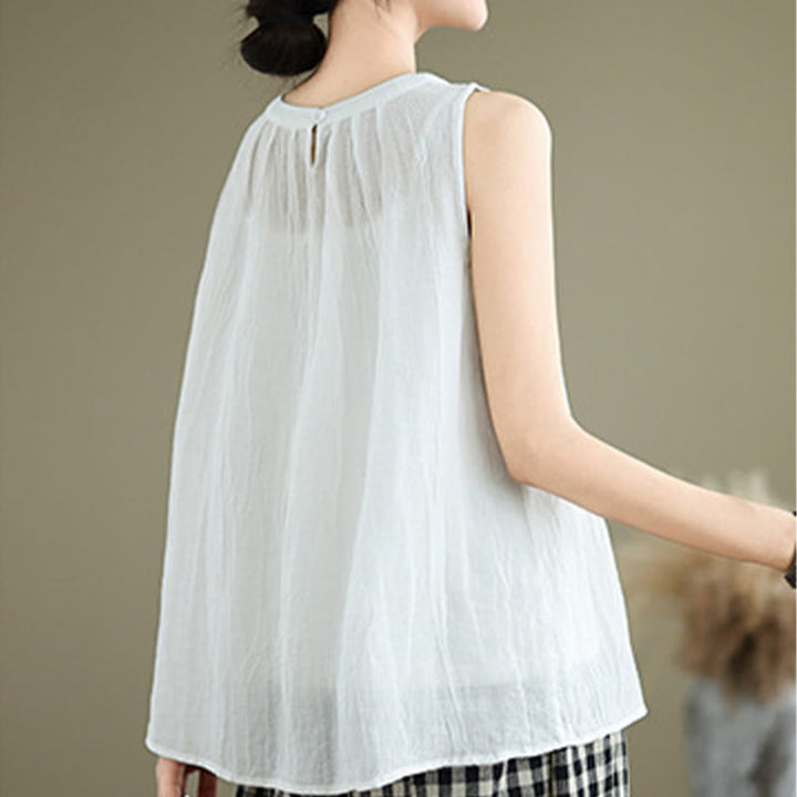 Buddha Stones Summer Wrinkles Simple Design Crew Neck Cotton Linen Women's Sleeveless Vest Waistcoat - image 14