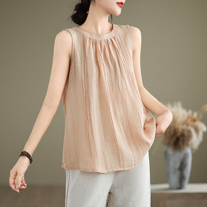 Buddha Stones Summer Wrinkles Simple Design Crew Neck Cotton Linen Women's Sleeveless Vest Waistcoat - PeachPuff - US8-10,UK/AU12-14,EU40-42 (2XL) - image 26