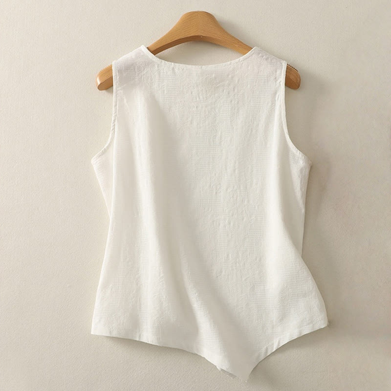 Buddha Stones Summer Solid Color Sleeveless Women's Cotton Linen Vest Waistcoat - image 11
