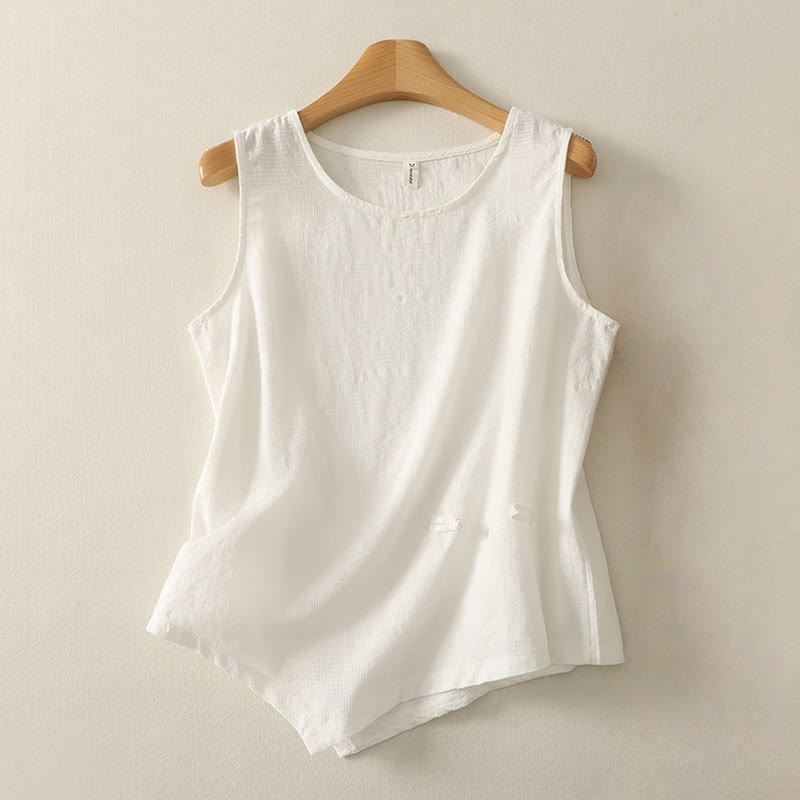 Buddha Stones Summer Solid Color Sleeveless Women's Cotton Linen Vest Waistcoat - White - US8-10,UK/AU12-14,EU40-42 (2XL) - image 10