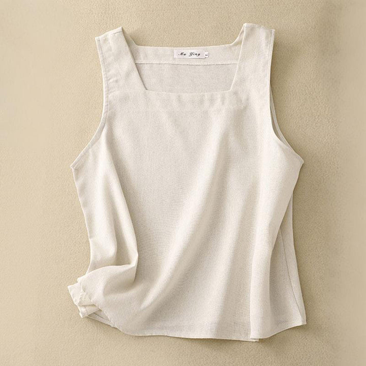 Buddha Stones Summer Square Collar Women's Cotton Linen Sleeveless Vest - Beige - US8-10,UK/AU12-14,EU40-42 (2XL) - image 4