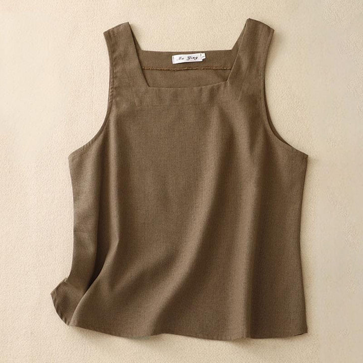 Buddha Stones Summer Square Collar Women's Cotton Linen Sleeveless Vest - Sienna - US8-10,UK/AU12-14,EU40-42 (2XL) - image 0