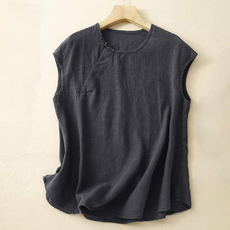 Buddha Stones Spring Patchwork Simple Sleeveless Design Cotton Women's Vest - Black - US8-10,UK/AU12-14,EU40-42 (2XL) - image 7