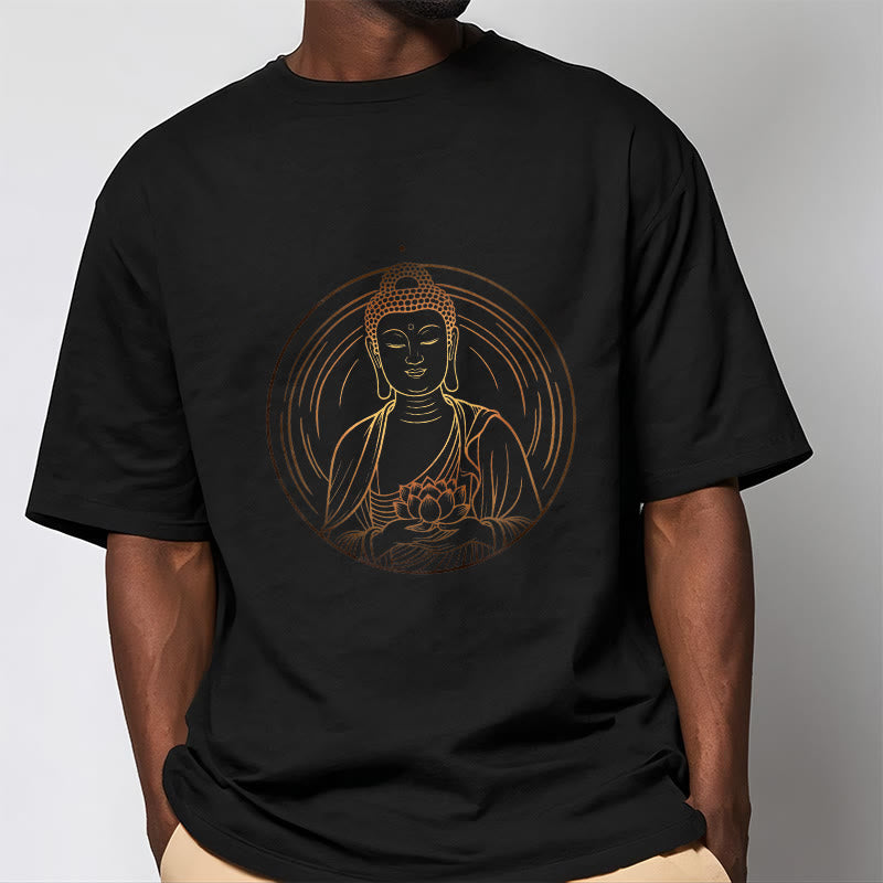 Buddha Stones Golden Buddha Holding A Lotus Flower Tee T-shirt - image 1