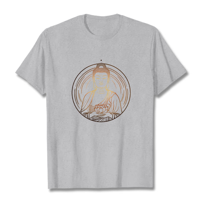 Buddha Stones Golden Buddha Holding A Lotus Flower Tee T-shirt - LightGrey - 2XL - image 19