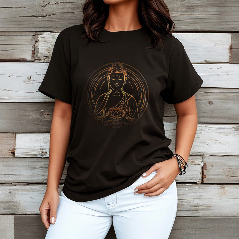 Buddha Stones Golden Buddha Holding A Lotus Flower Tee T-shirt - image 3