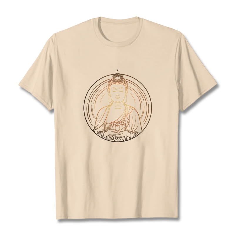 Buddha Stones Golden Buddha Holding A Lotus Flower Tee T-shirt - Bisque - 2XL - image 8