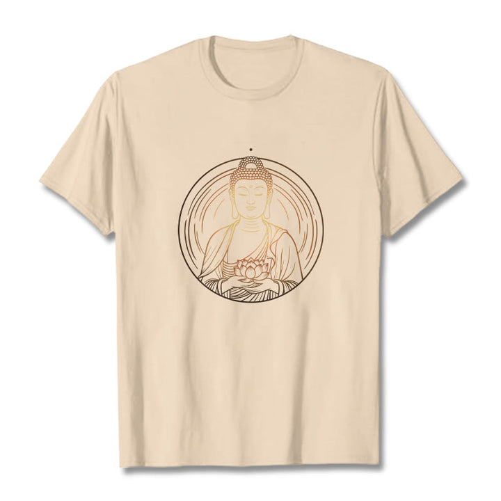 Buddha Stones Golden Buddha Holding A Lotus Flower Tee T-shirt - Bisque - 2XL - image 8
