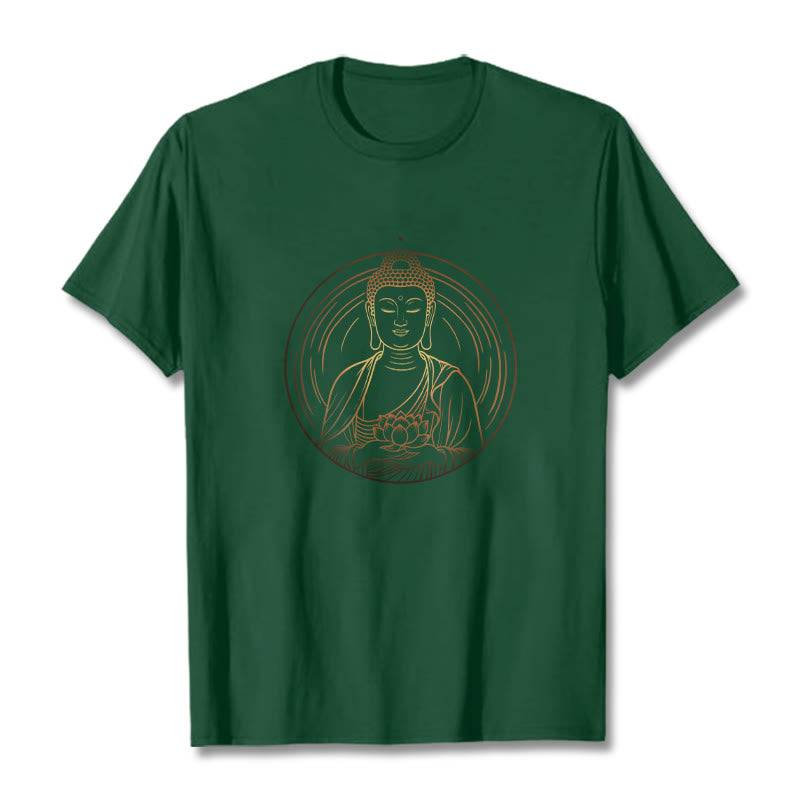 Buddha Stones Golden Buddha Holding A Lotus Flower Tee T-shirt - ForestGreen - 2XL - image 10