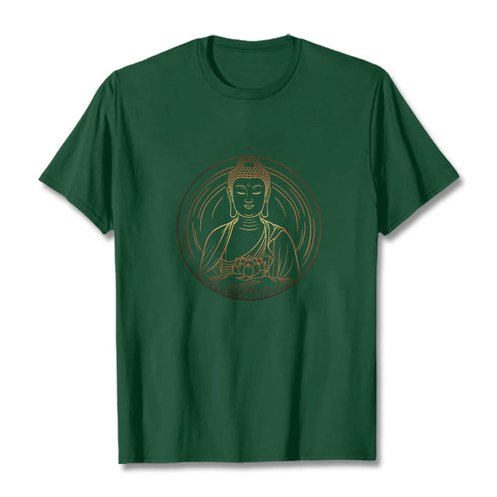 Buddha Stones Golden Buddha Holding A Lotus Flower Tee T-shirt - ForestGreen - 2XL - image 10