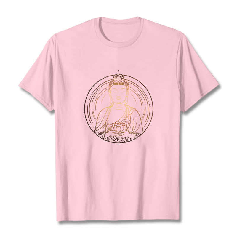 Buddha Stones Golden Buddha Holding A Lotus Flower Tee T-shirt - LightPink - 2XL - image 12