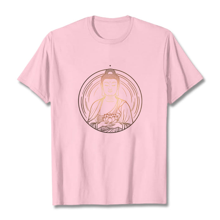 Buddha Stones Golden Buddha Holding A Lotus Flower Tee T-shirt - LightPink - 2XL - image 12