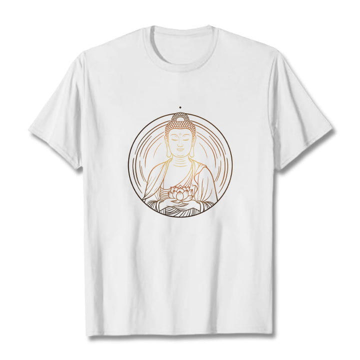 Buddha Stones Golden Buddha Holding A Lotus Flower Tee T-shirt - White - 2XL - image 5
