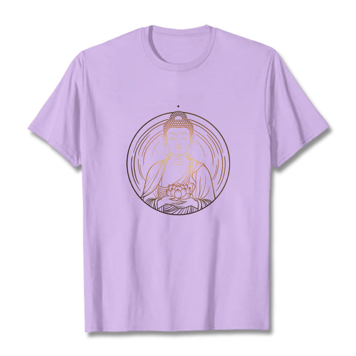 Buddha Stones Golden Buddha Holding A Lotus Flower Tee T-shirt - Plum - 2XL - image 16