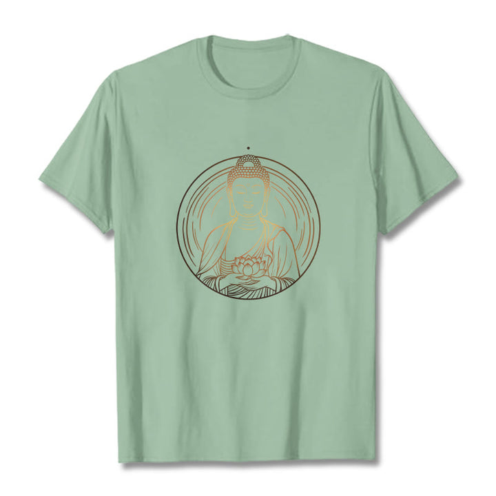 Buddha Stones Golden Buddha Holding A Lotus Flower Tee T-shirt - PaleGreen - 2XL - image 14