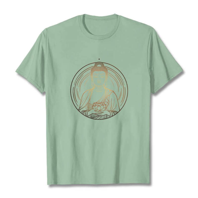 Buddha Stones Golden Buddha Holding A Lotus Flower Tee T-shirt - PaleGreen - 2XL - image 14