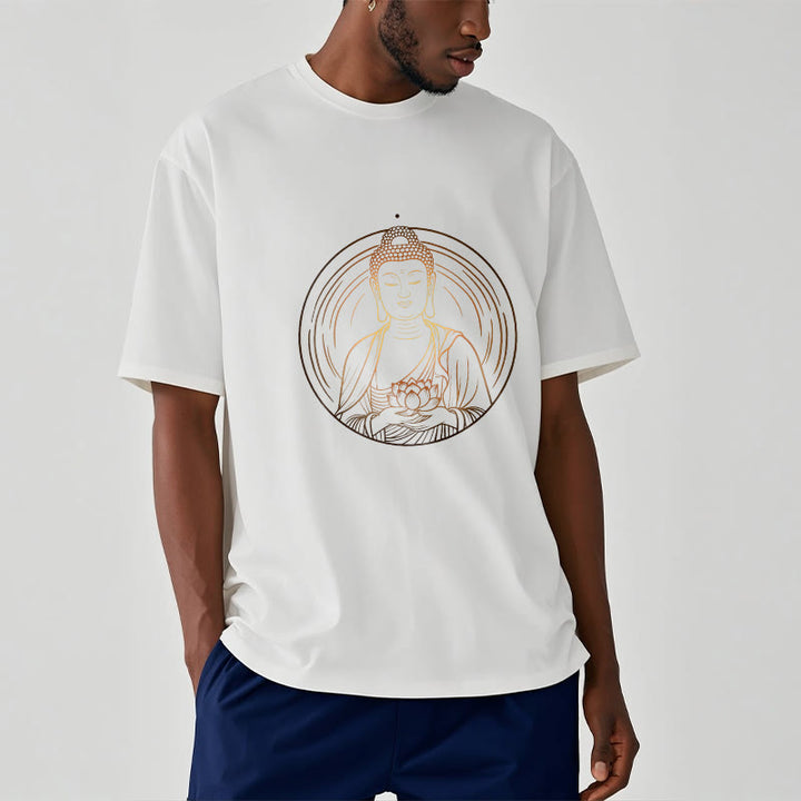 Buddha Stones Golden Buddha Holding A Lotus Flower Tee T-shirt - image 6