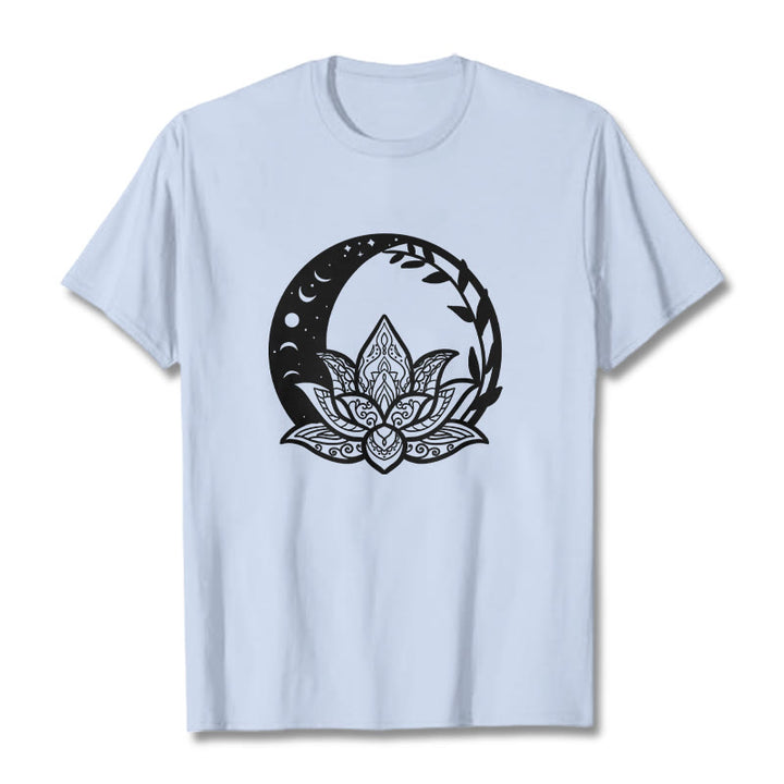 Buddha Stones Lotus Flower Sun Moon Intertwining Vines Tee T-shirt - LightCyan - 2XL - image 18