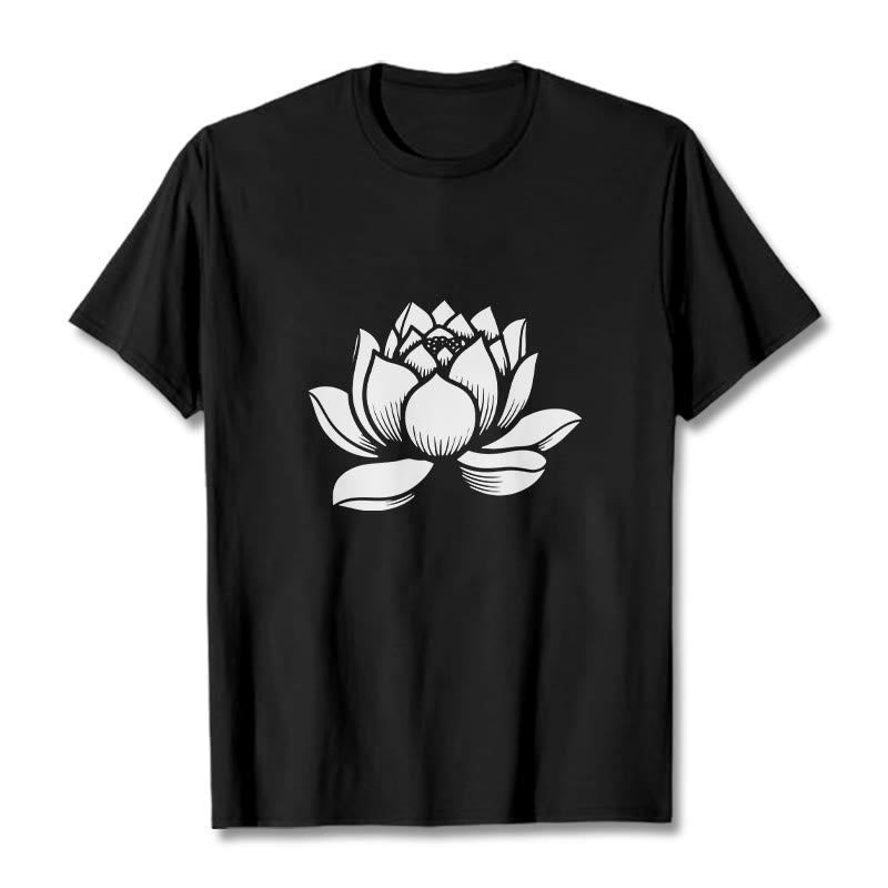Buddha Stones Lotus Flower Design Tee T-shirt - Black - 2XL - image 3