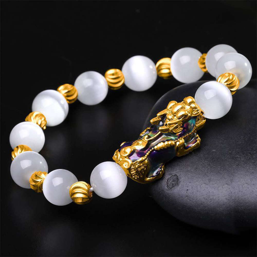 Buddha Stones Cat Eye Color Change PiXiu Support Bracelet - White Cat's Eye - 10mm(Wrist Circumference 14-16cm) - image 6