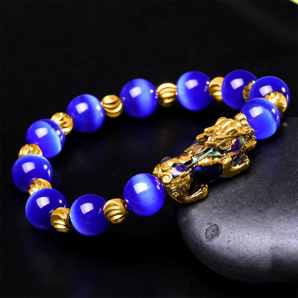 Buddha Stones Cat Eye Color Change PiXiu Support Bracelet - Blue Cat's Eye - 10mm(Wrist Circumference 14-16cm) - image 14