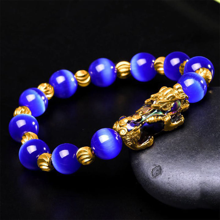 Buddha Stones Cat Eye Color Change PiXiu Support Bracelet - Blue Cat's Eye - 10mm(Wrist Circumference 14-16cm) - image 14