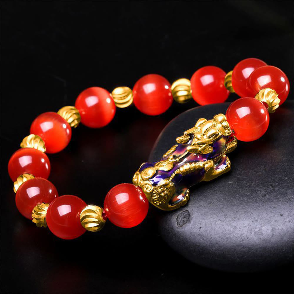 Buddha Stones Cat Eye Color Change PiXiu Support Bracelet - Red Cat's Eye - 10mm(Wrist Circumference 14-16cm) - image 10